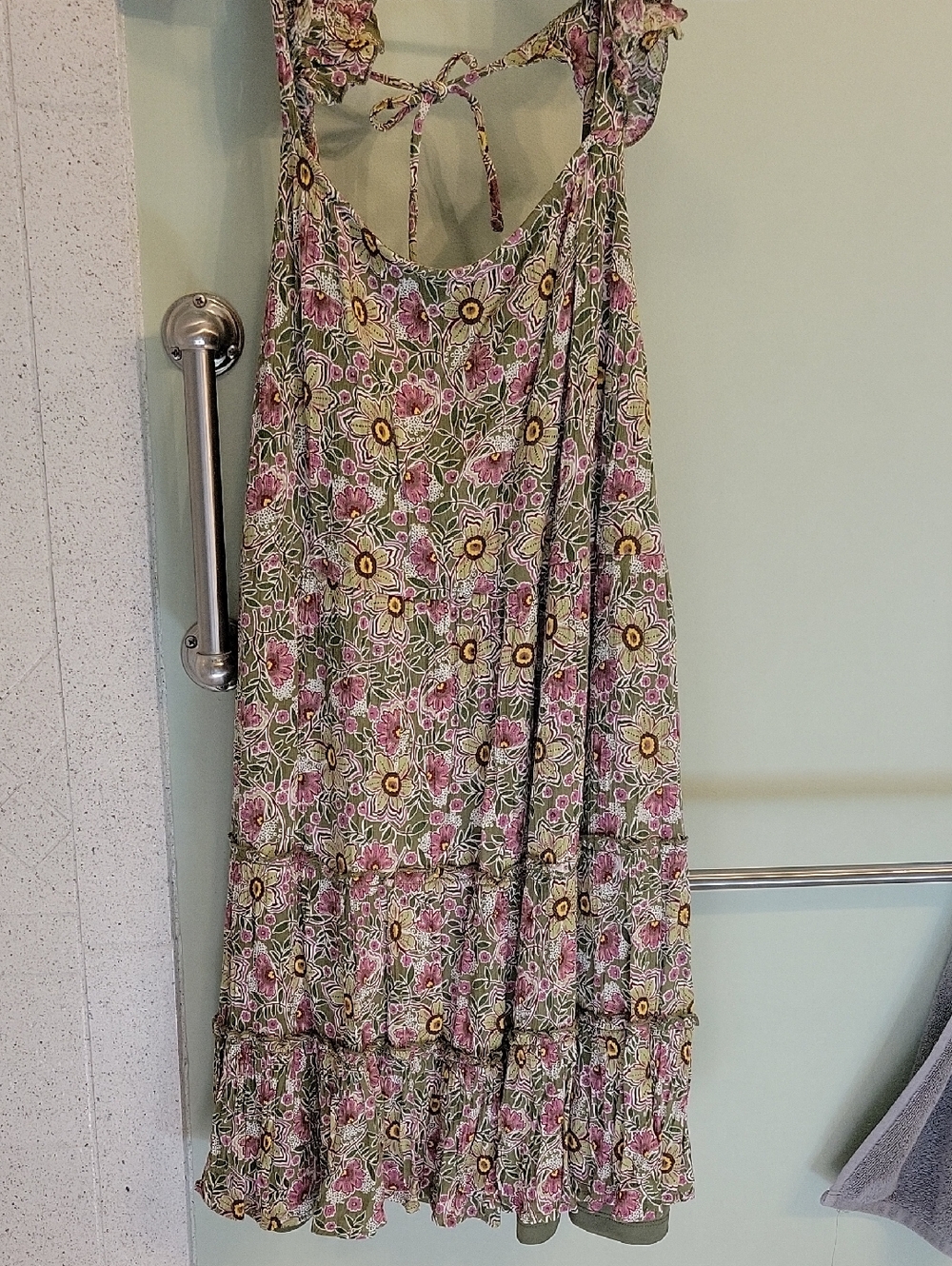 Maurices Green Floral Midi Dress with Pink & Yellow Accents